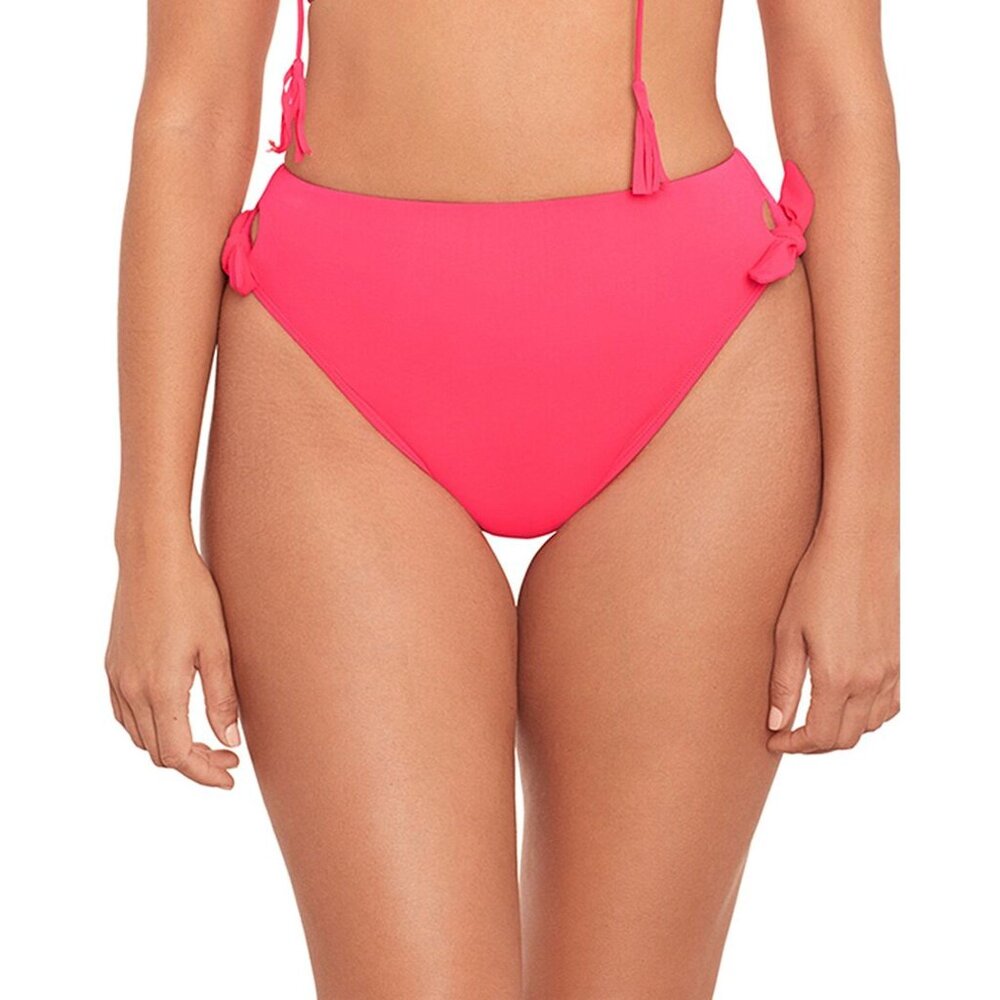 Skinnydippers Bikini Bottom High Rise Tie Sides Chili Red Pink L